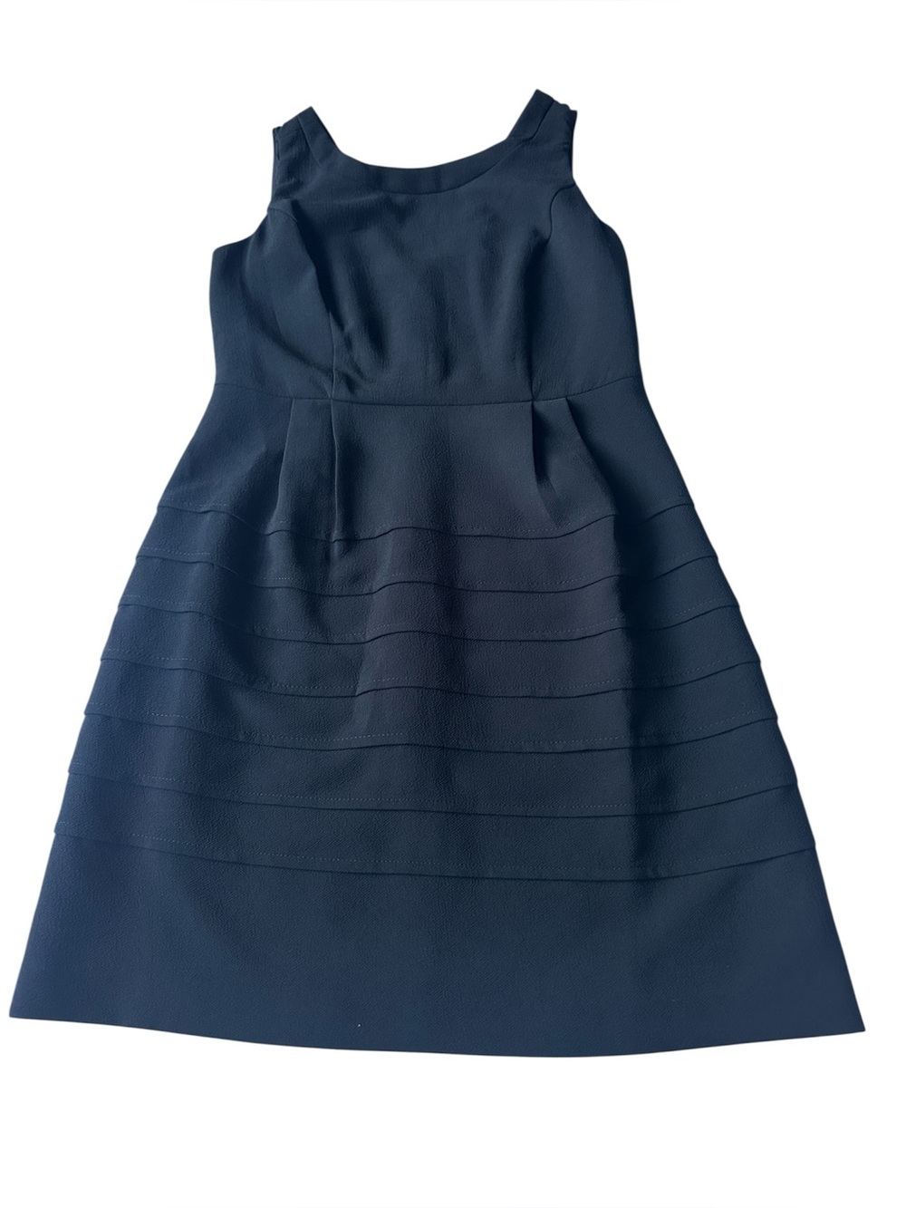 Loft black sleeveless sheath dress featuring a textured tiered skirt design.